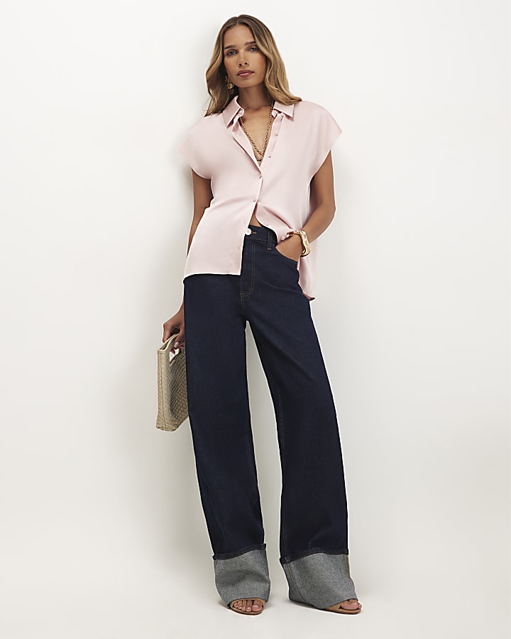 Pink Satin Short Sleeve Shirt