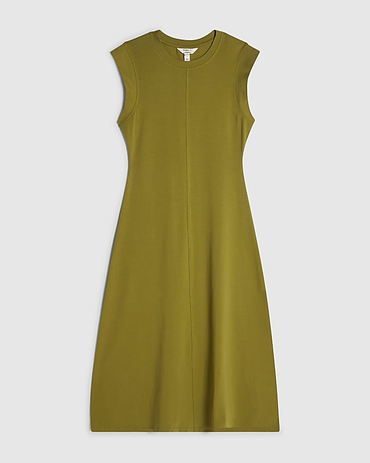 Green Cotton Blend Midi T-shirt Dress