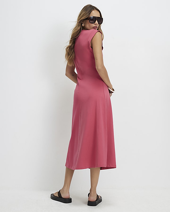 Orange Cotton Blend Midi T-shirt Dress