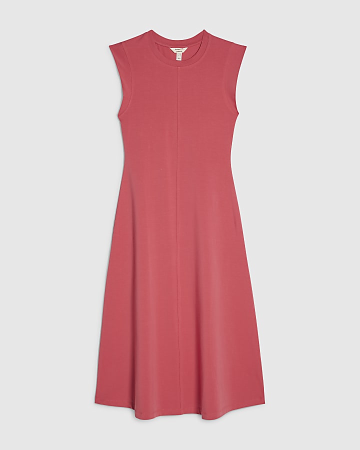 Orange Cotton Blend Midi T-shirt Dress