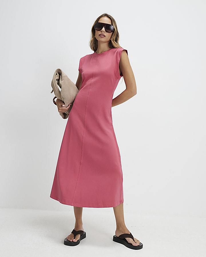 Orange Cotton Blend Midi T-shirt Dress