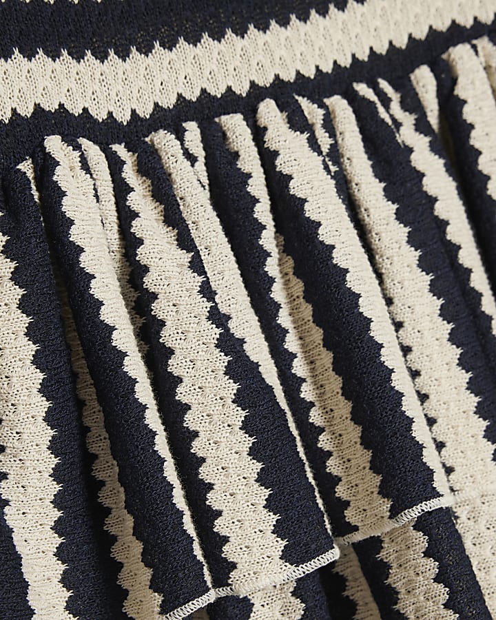 Navy Stripe Textured Peplum Top