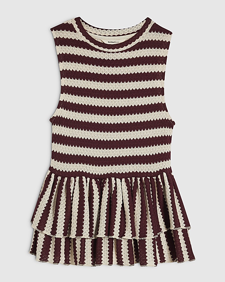 Red Stripe Textured Peplum Top