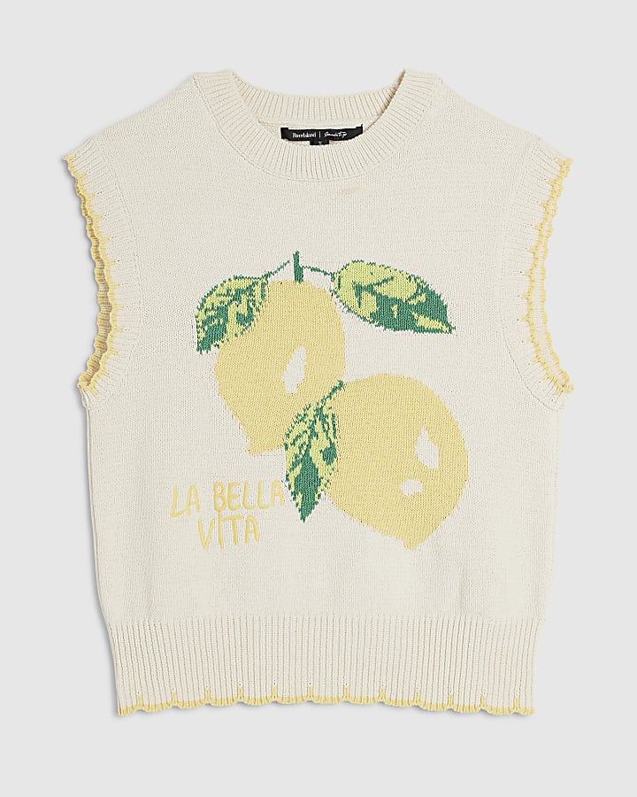 Cream Knitted Lemon Whipstitch Tank Top