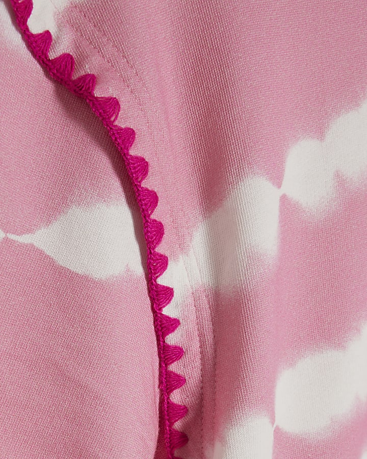 Pink Tie Dye Whipstitch Trim Sweatshirt