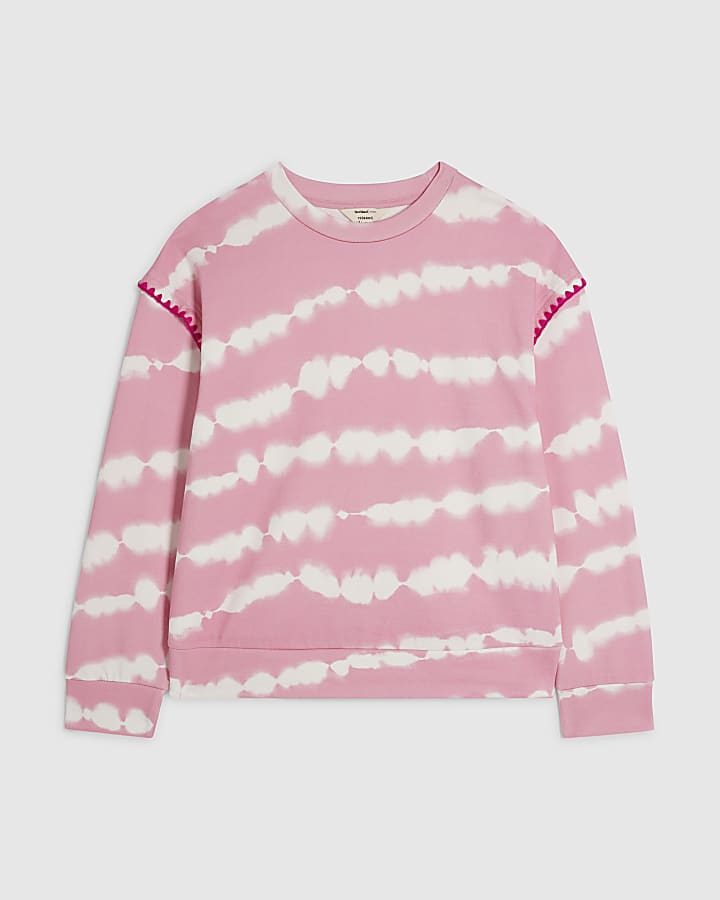 Pink Tie Dye Whipstitch Trim Sweatshirt