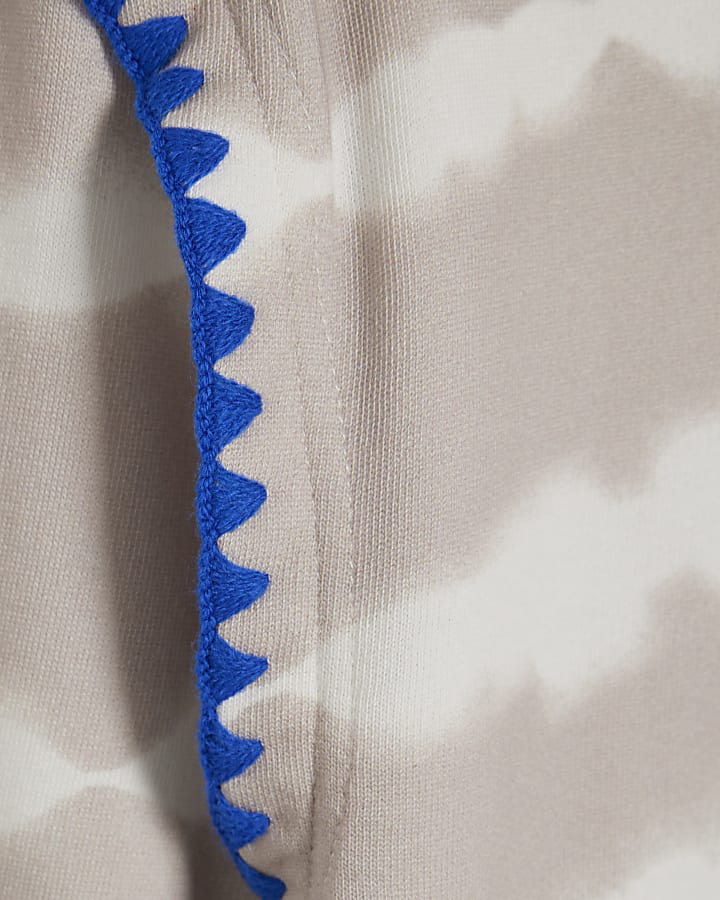 Beige Tie Dye Whipstitch Trim Sweatshirt