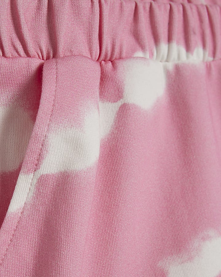 Pink Tie Dye Whipstitch Trim Shorts