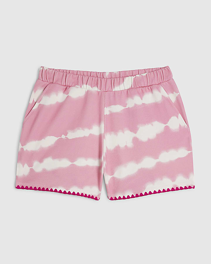 Pink Tie Dye Whipstitch Trim Shorts