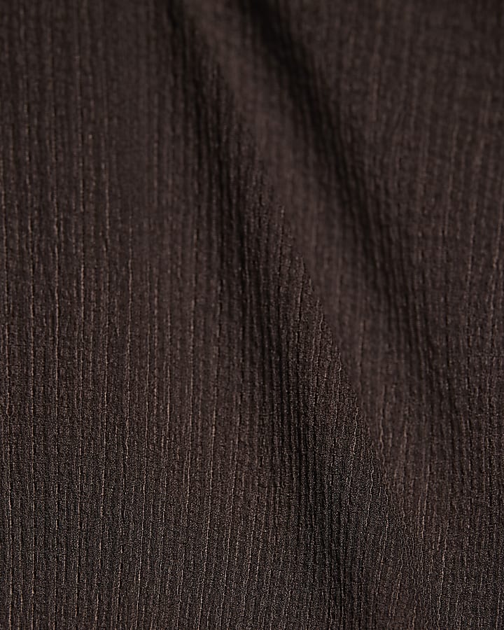 Brown Short Sleeve Textured Tie Side Top