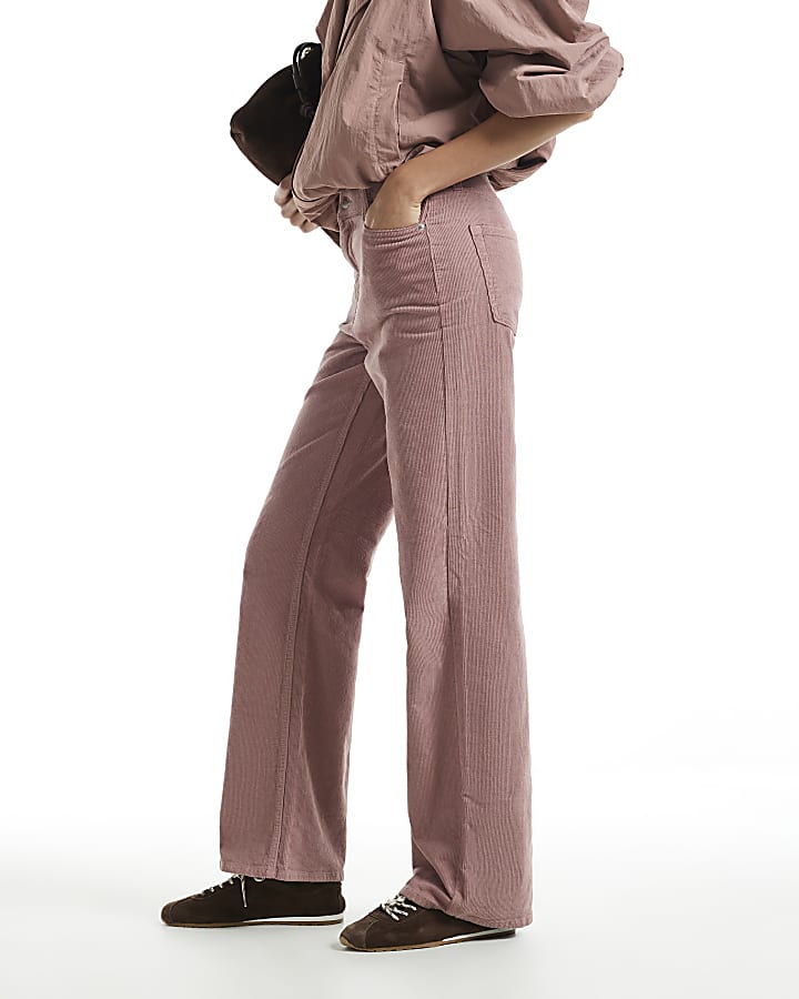 Pink Corduroy Relaxed Straight Leg Jeans