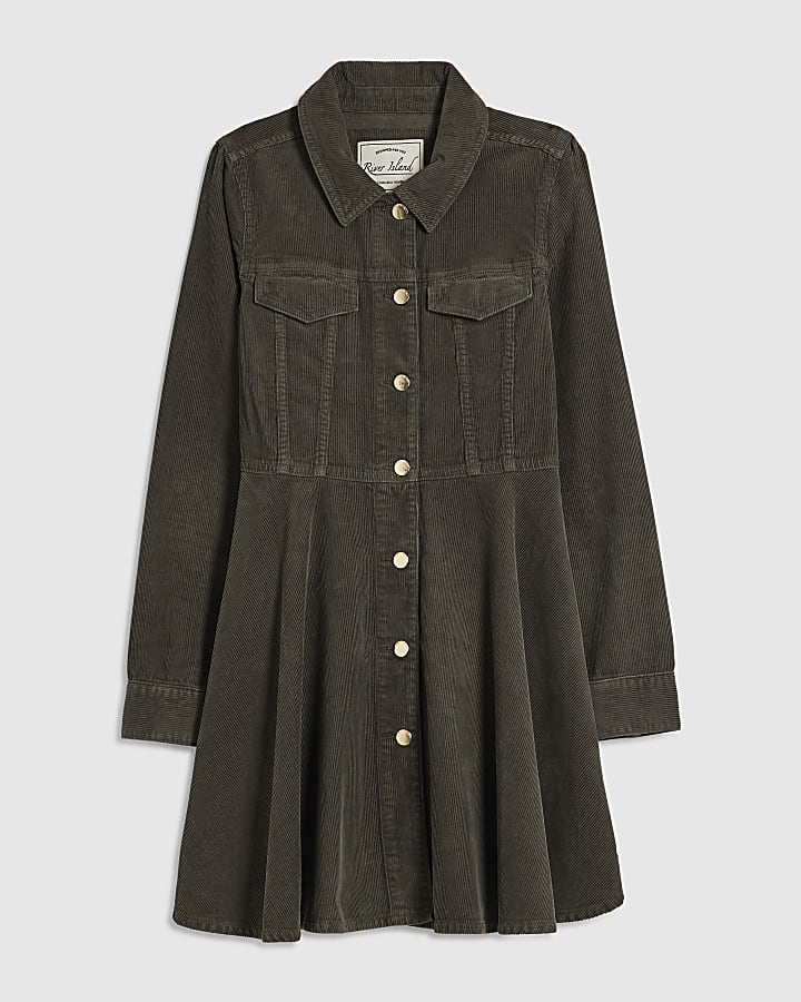 Khaki Corduroy Skater Mini Dress
