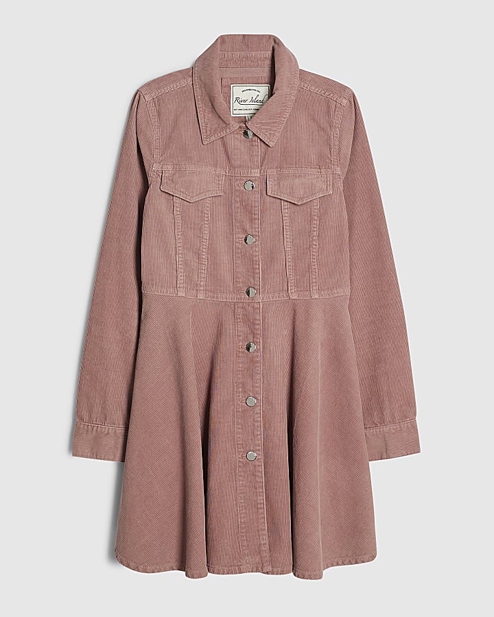 Pink Corduroy Skater Mini Dress