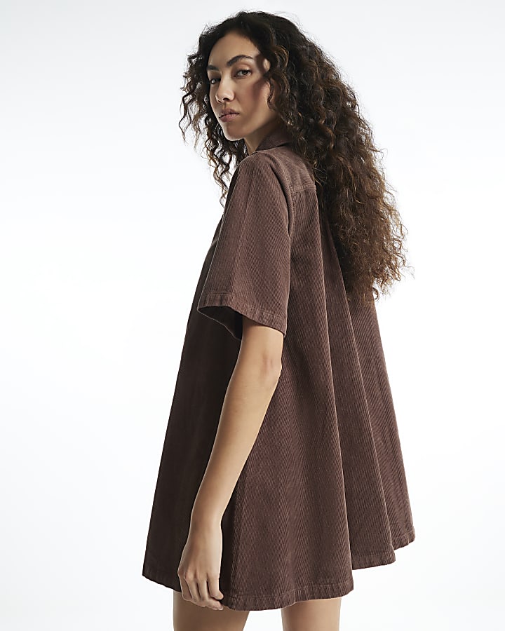 Brown Corduroy Smock Dress