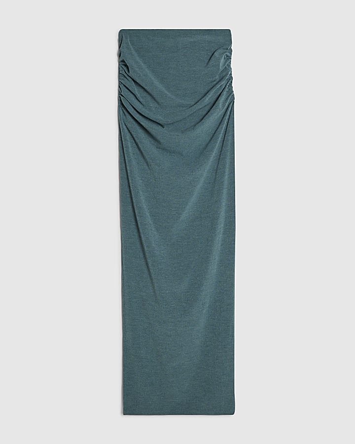 Green Washed Drape Side Maxi Skirt