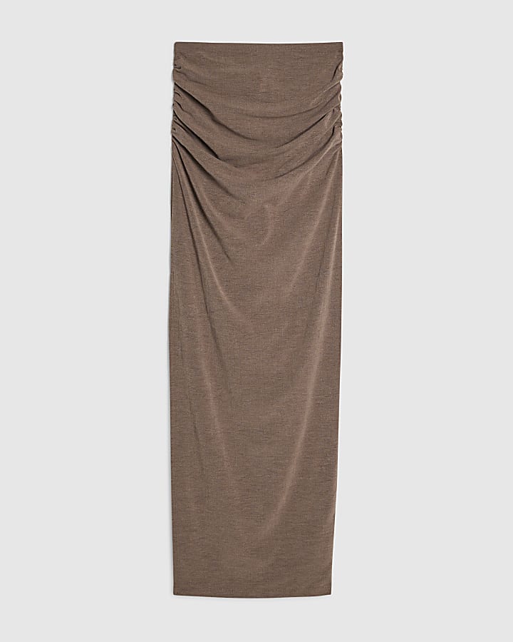 Brown Washed Drape Side Maxi Skirt