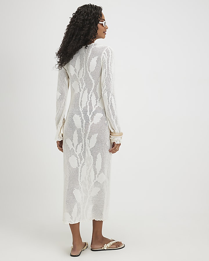 White Crochet Floral Maxi Dress