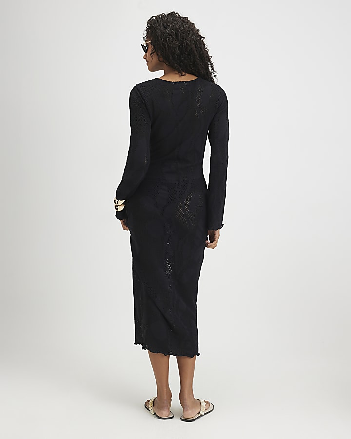 Black Crochet Floral Maxi Dress