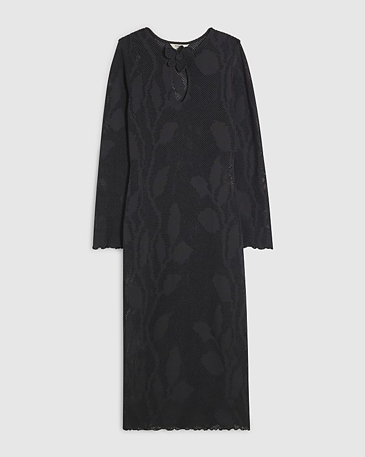 Black Crochet Floral Maxi Dress