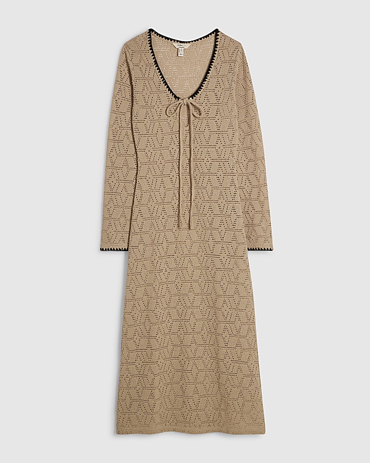 Beige Crochet Whipstitch Maxi Dress