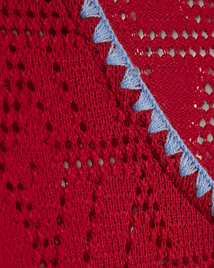 Red Crochet Whipstitch Mini Dress