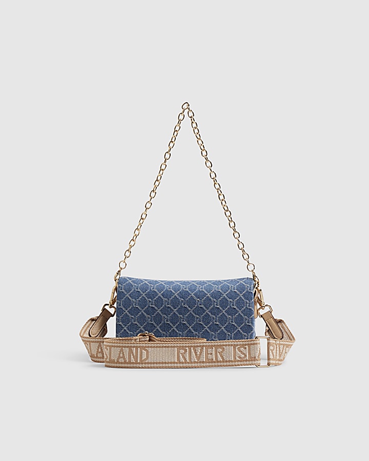 Blue Monogram Denim Flap Over Crossbody Bag