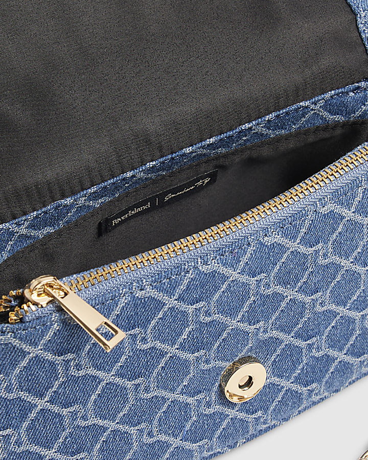 Blue Monogram Denim Flap Over Crossbody Bag