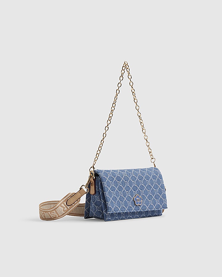 Blue Monogram Denim Flap Over Crossbody Bag