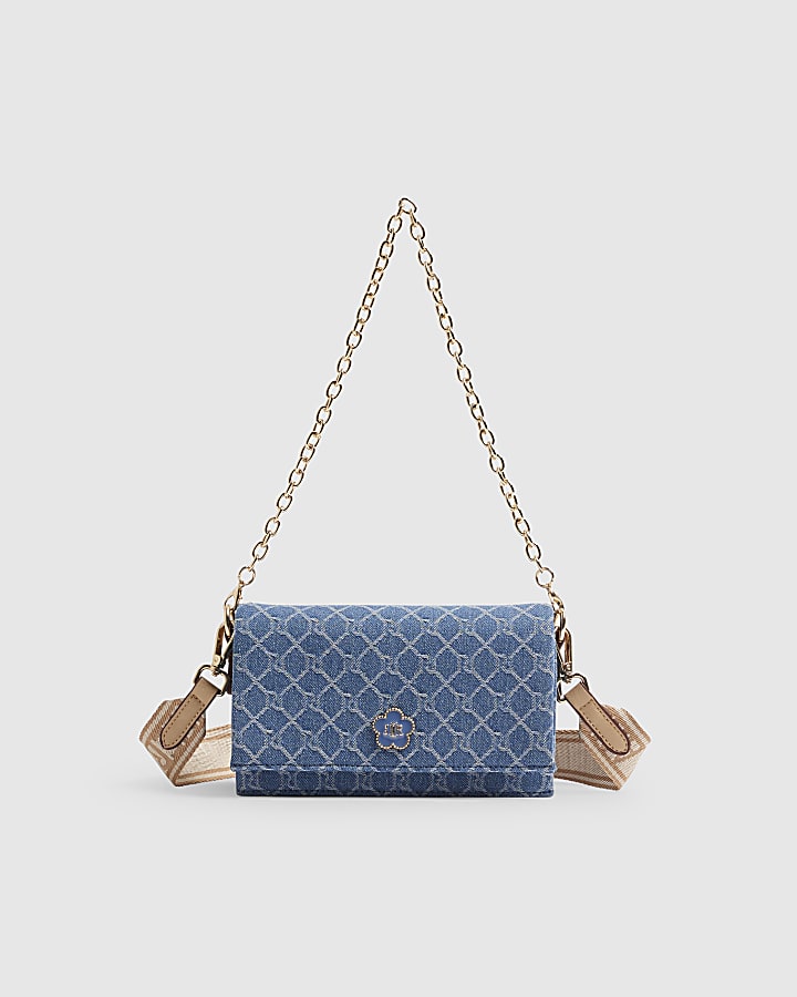 Blue Monogram Denim Flap Over Crossbody Bag