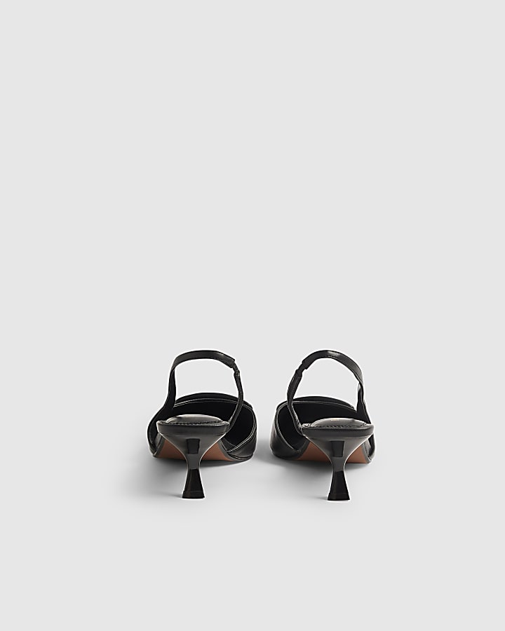 Black Faux Leather Slingback Court Heels