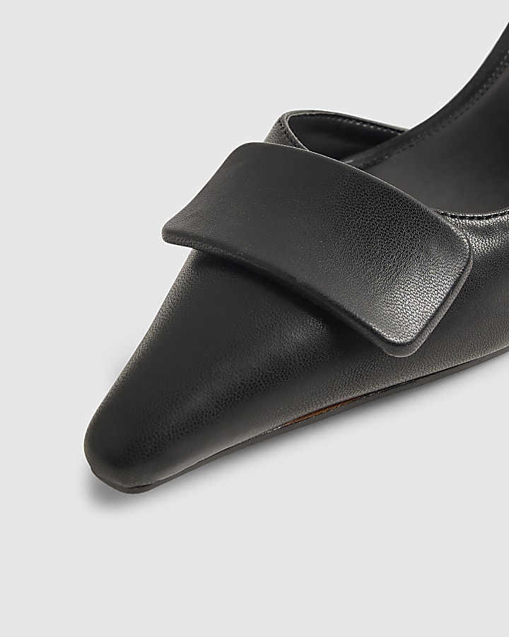 Black Faux Leather Slingback Court Heels