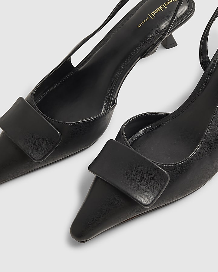 Black Faux Leather Slingback Court Heels