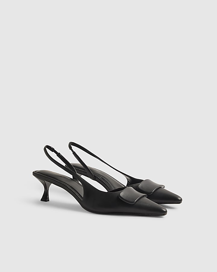 Black Faux Leather Slingback Court Heels