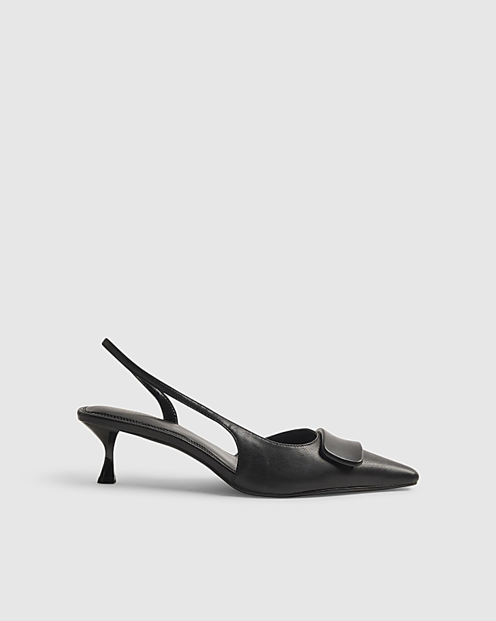 Black Faux Leather Slingback Court Heels