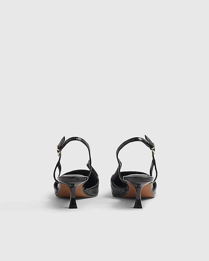 Black Crocodile Slingback Court Heels