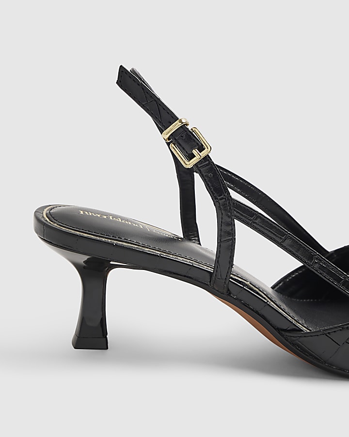 Black Crocodile Slingback Court Heels