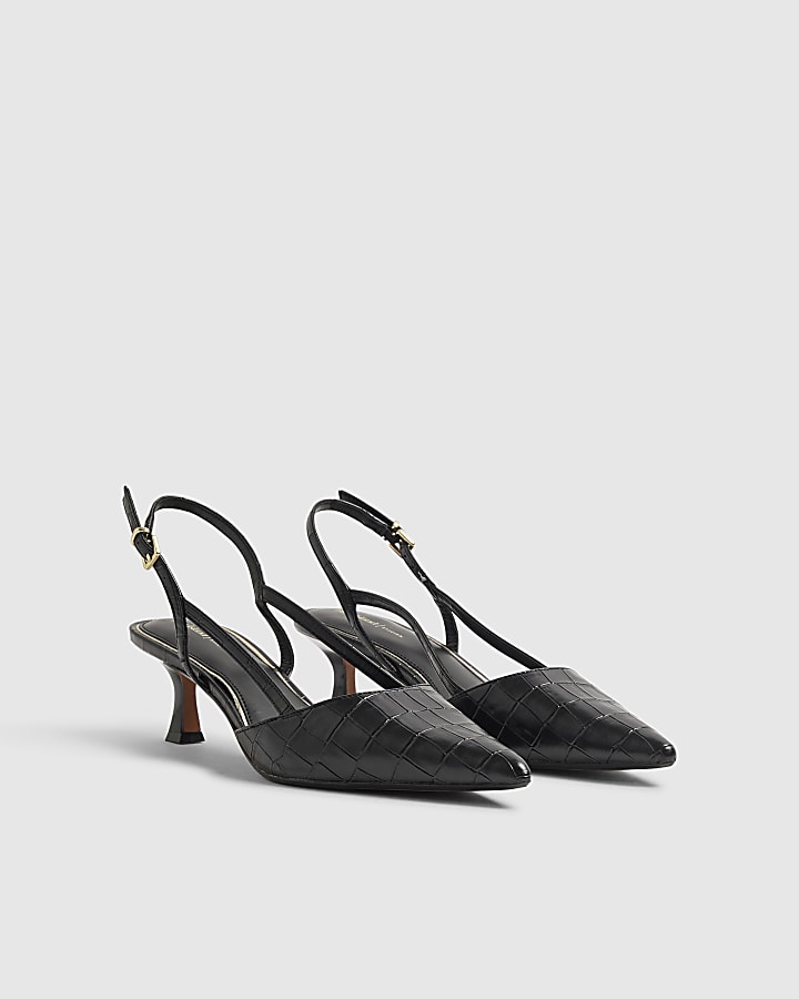 Black Crocodile Slingback Court Heels