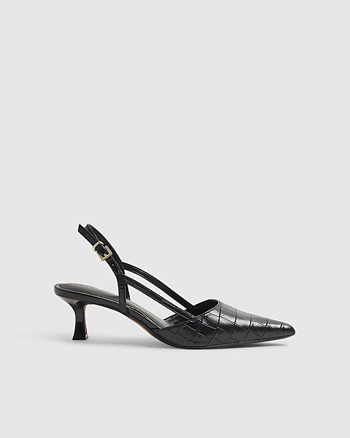 Black Crocodile Slingback Court Heels