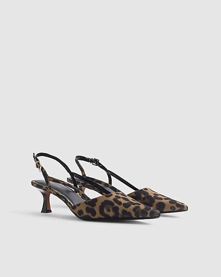 Brown Leopard Slingback Court Heels