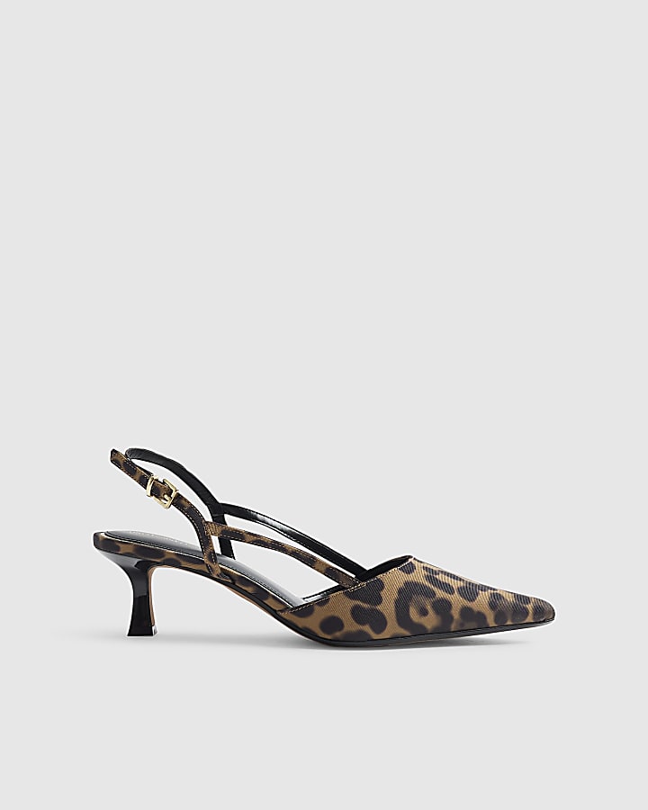 Brown Leopard Slingback Court Heels