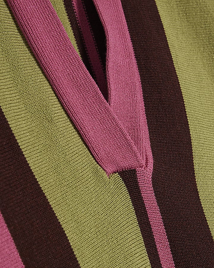 Green Stripe Batwing Knitted Polo Top