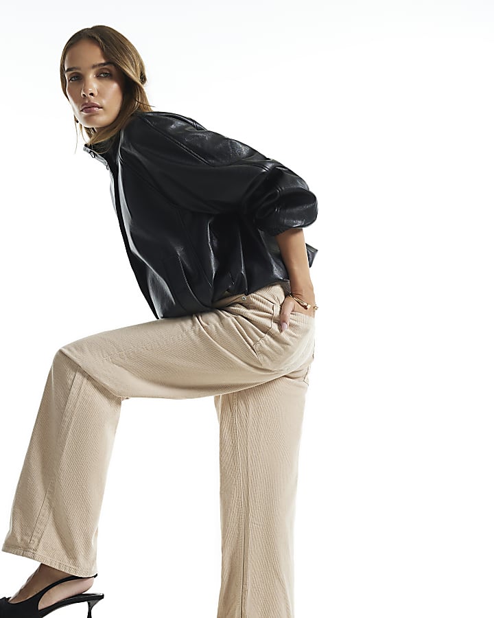 Cream Corduroy High Waisted Straight Jeans