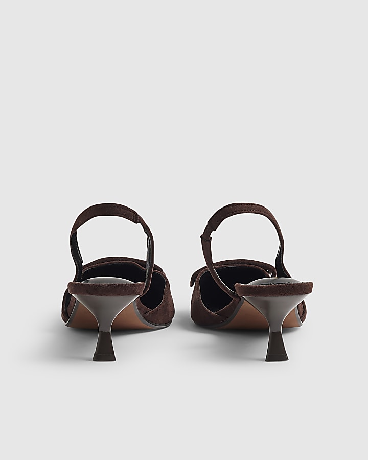 Brown Faux Suede Point Slingback Court Heels