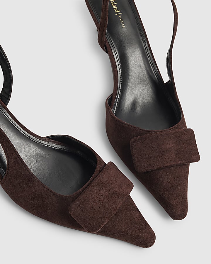 Brown Faux Suede Point Slingback Court Heels