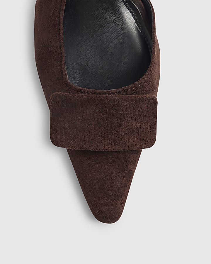 Brown Faux Suede Point Slingback Court Heels