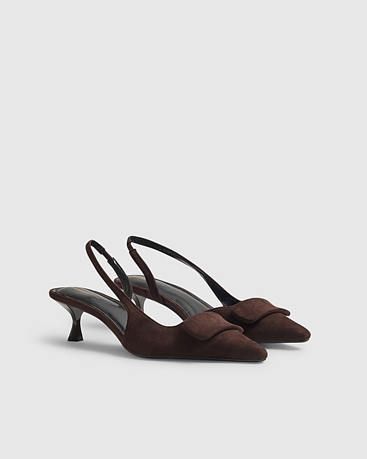 Brown Faux Suede Point Slingback Court Heels