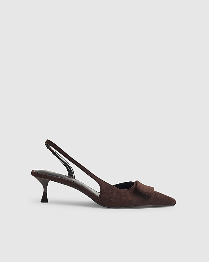 Brown Faux Suede Point Slingback Court Heels