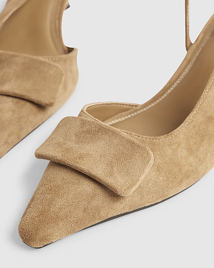 Beige Faux Suede Slingback Court Heels