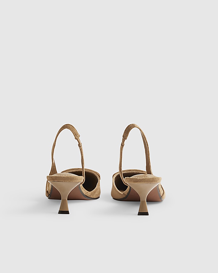 Beige Faux Suede Slingback Court Heels