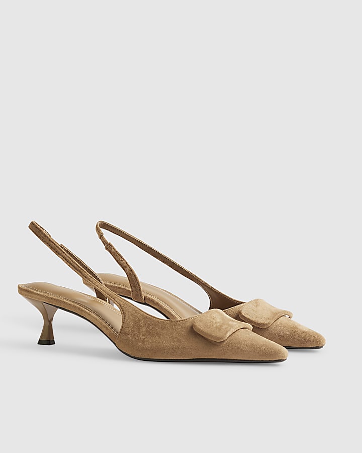 Beige Faux Suede Slingback Court Heels